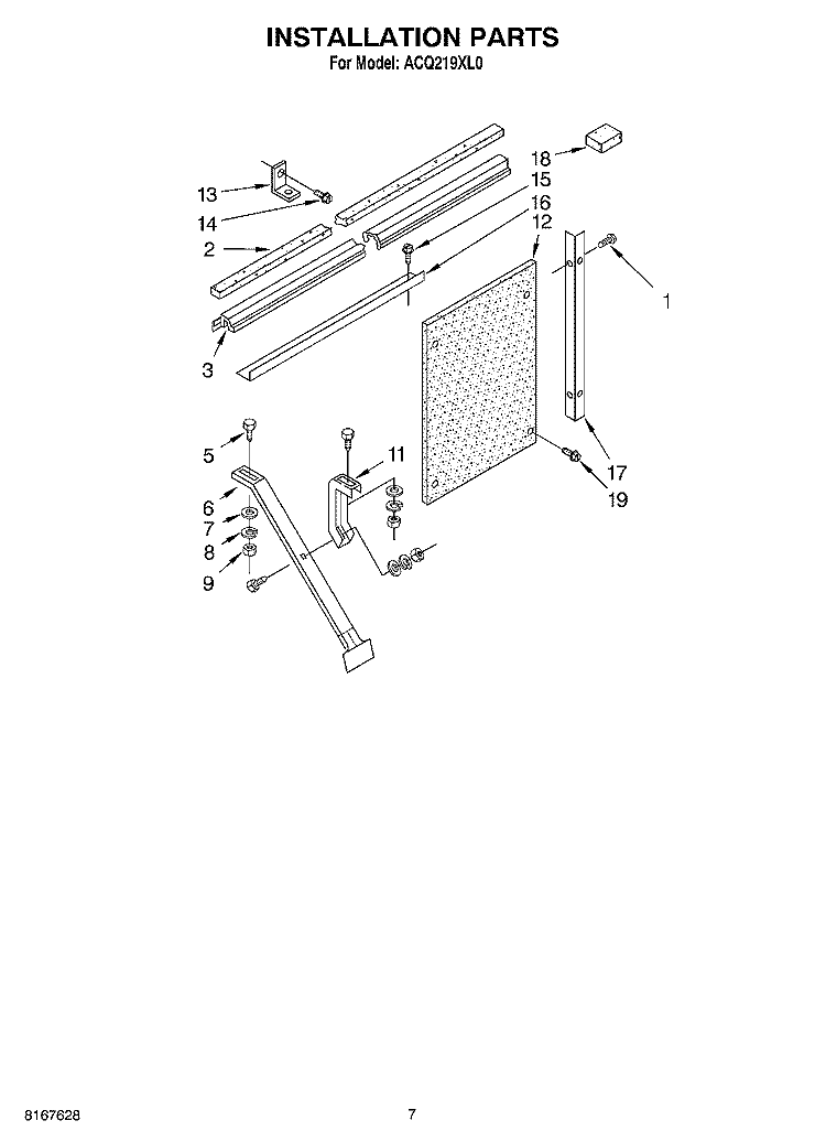 INSTALLATION Diagram and Parts List for ACQ219XL0  Whirlpool Air Conditioner