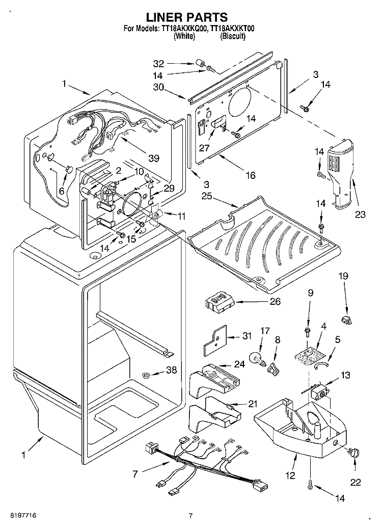 LINER Diagram and Parts List for TT18AKXKT00  Estate Refrigerator