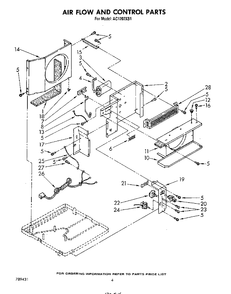 AIRFLOW AND CONTROL Diagram and Parts List for AC1202XS1  Whirlpool Air Conditioner