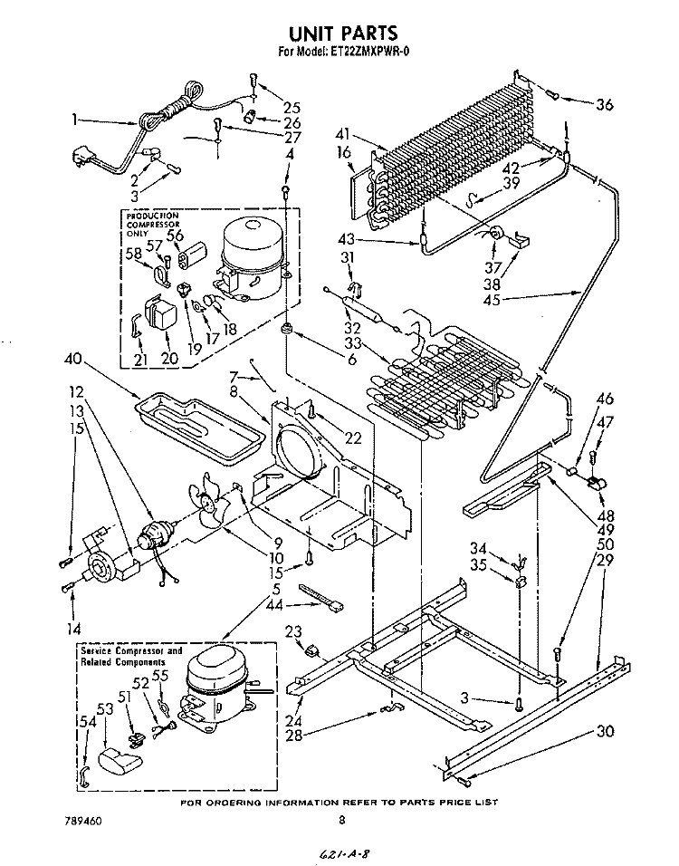 UNIT Diagram and Parts List for ET22ZMXPWR0  Whirlpool Refrigerator