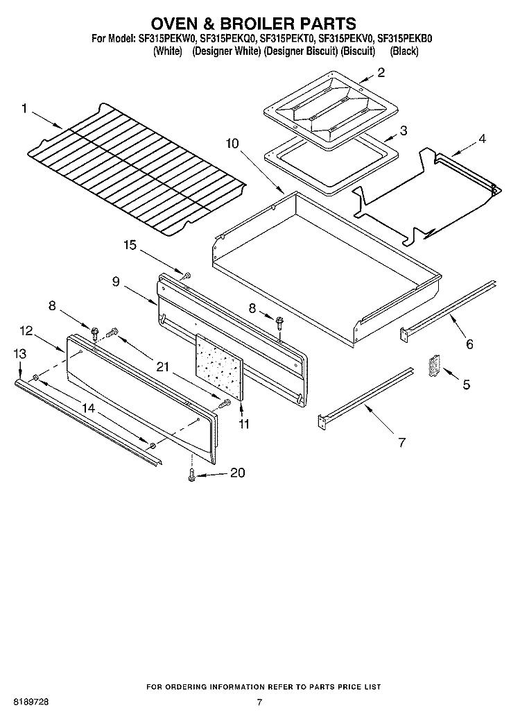 OVEN AND BROILER Diagram and Parts List for SF315PEKW0  Whirlpool Range