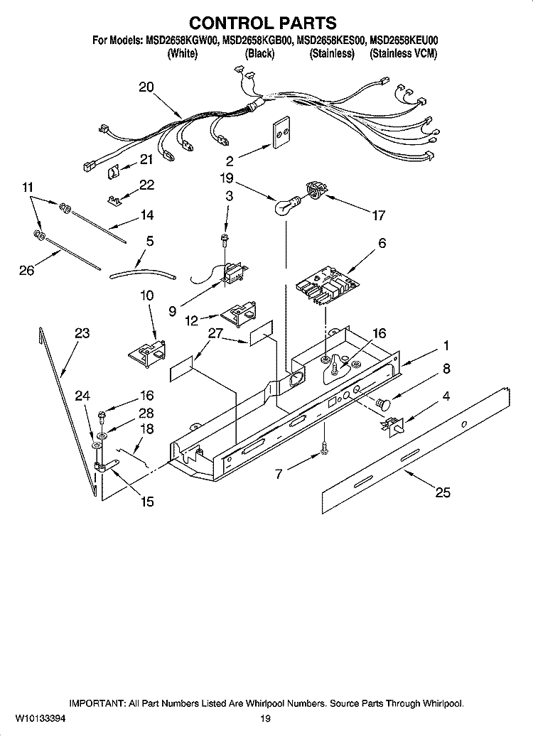CONTROL PARTS Diagram and Parts List for MSD2658KEU00  Whirlpool Refrigerator