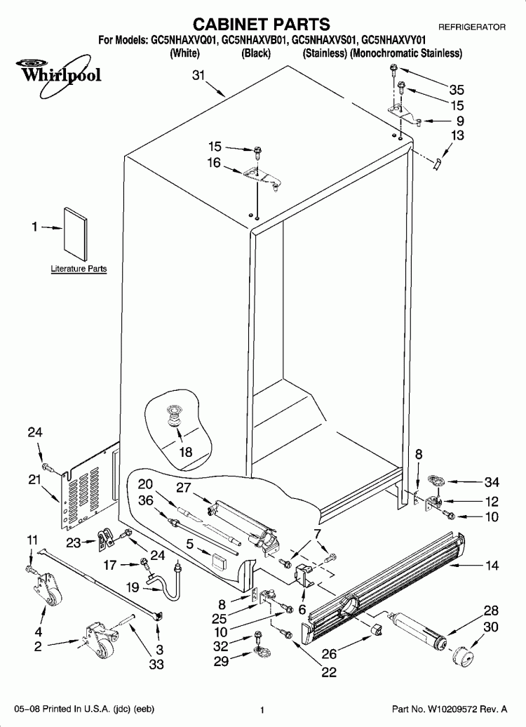 CABINET PARTS Diagram and Parts List for GC5NHAXVB01  Whirlpool Refrigerator