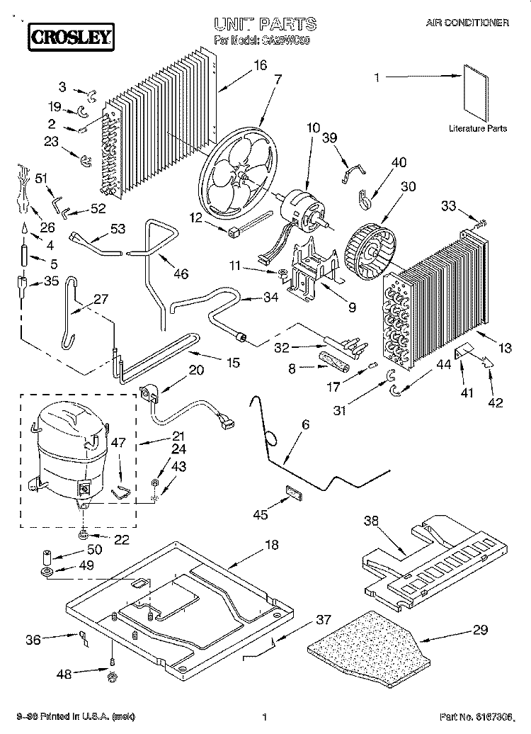 UNIT, LITERATURE Diagram and Parts List for CA29WC90  Whirlpool Air Conditioner