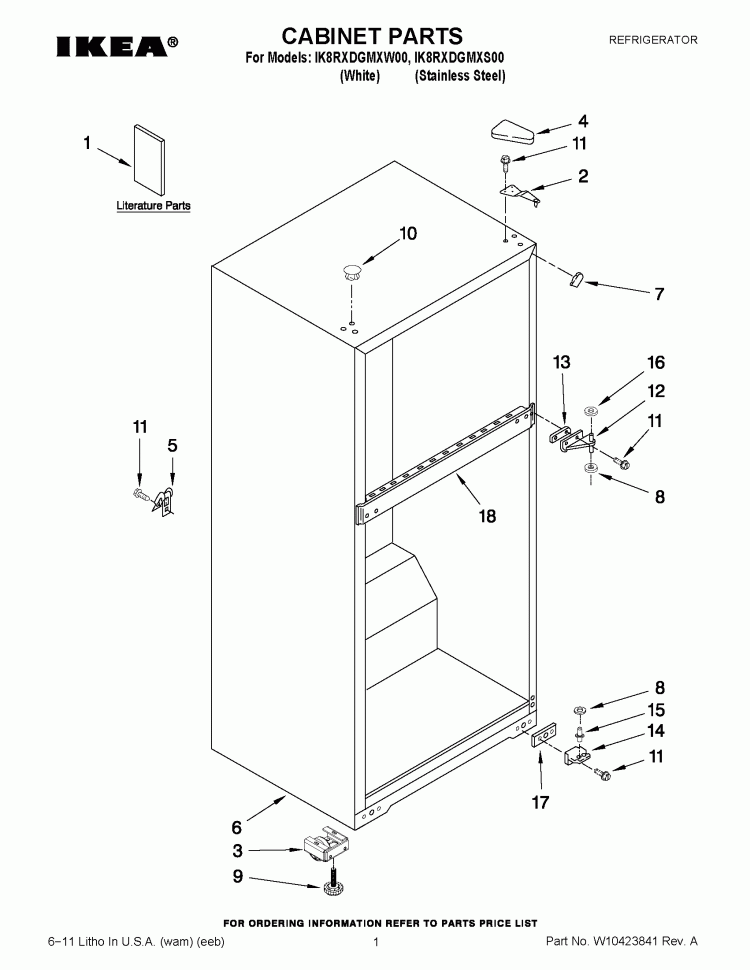 CABINET PARTS Diagram and Parts List for IK8RXDGMXW00  Whirlpool Refrigerator