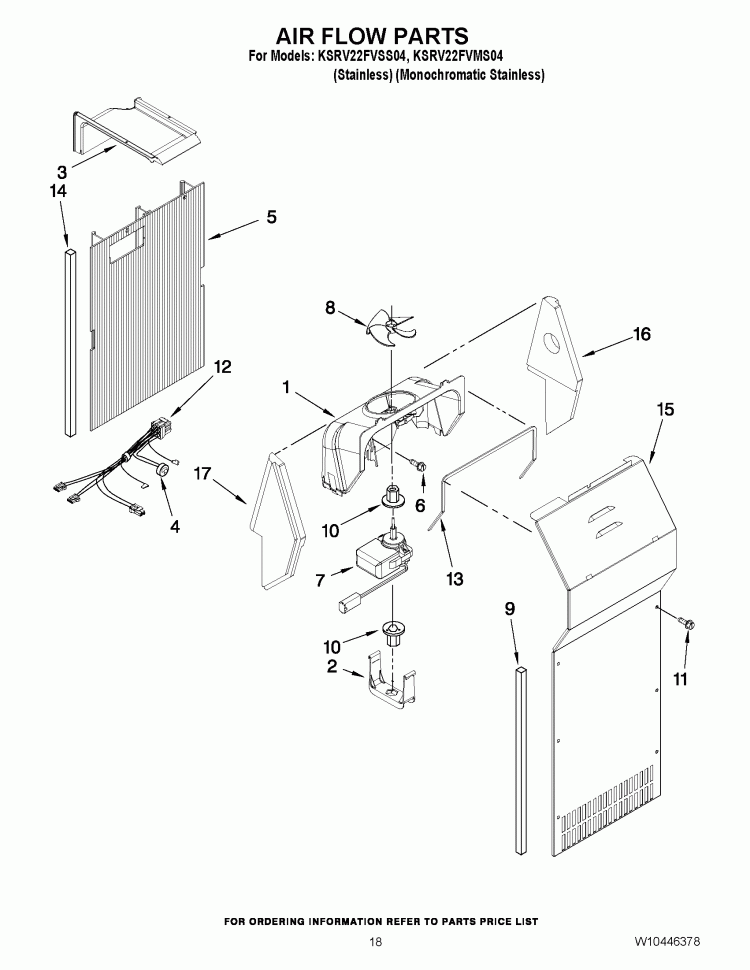 AIR FLOW PARTS Diagram and Parts List for KSRV22FVSS04  KitchenAid Refrigerator