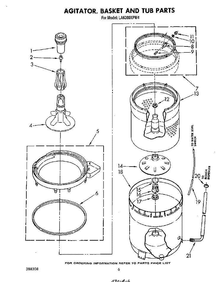 AGITATOR, BASKET AND TUB Diagram and Parts List for LA6300XPW4  Whirlpool Washer