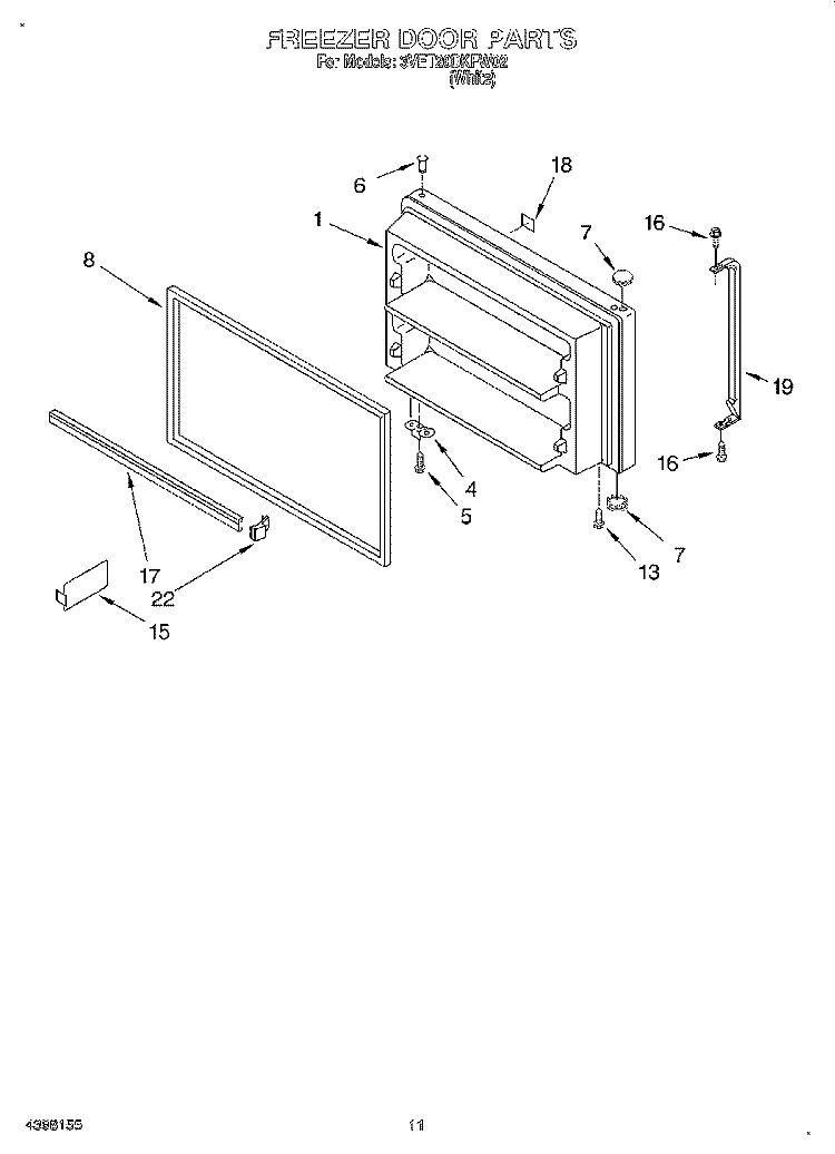 FREEZER DOOR, LIT/OPTIONAL Diagram and Parts List for 3VET20DKFW02  Whirlpool Refrigerator