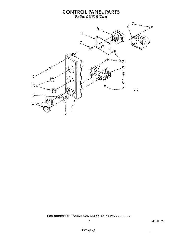 CONTROL PANEL Diagram and Parts List for MW3200XW0  Whirlpool Microwave