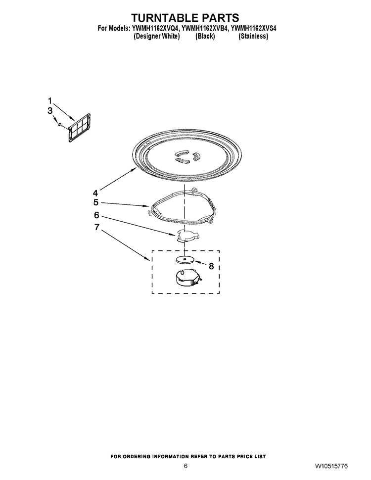 TURNTABLE PARTS Diagram and Parts List for YWMH1162XVB4  Whirlpool Microwave