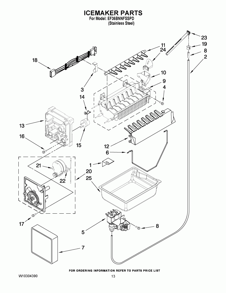 ICEMAKER PARTS Diagram and Parts List for EF36BNNFSSPD  Whirlpool Refrigerator