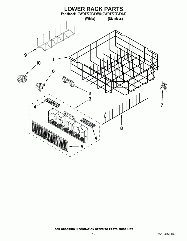 LOWER RACK PARTS Diagram and Parts List for 7WDT770PAYM0  Whirlpool Dishwasher