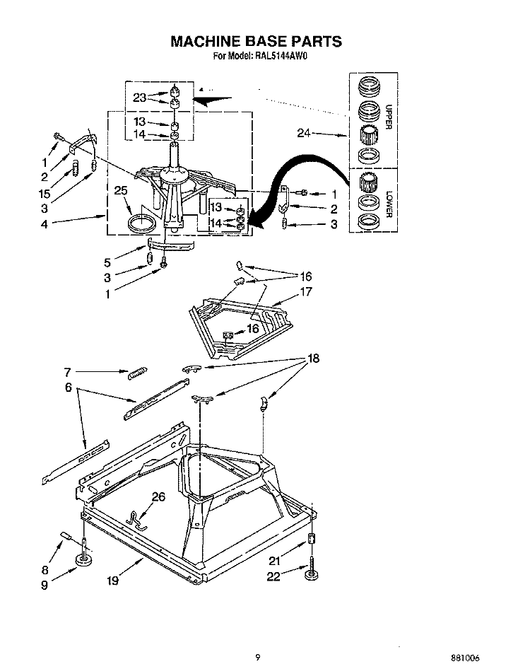 MACHINE BASE Diagram and Parts List for RAL5144AL0  Whirlpool Washer