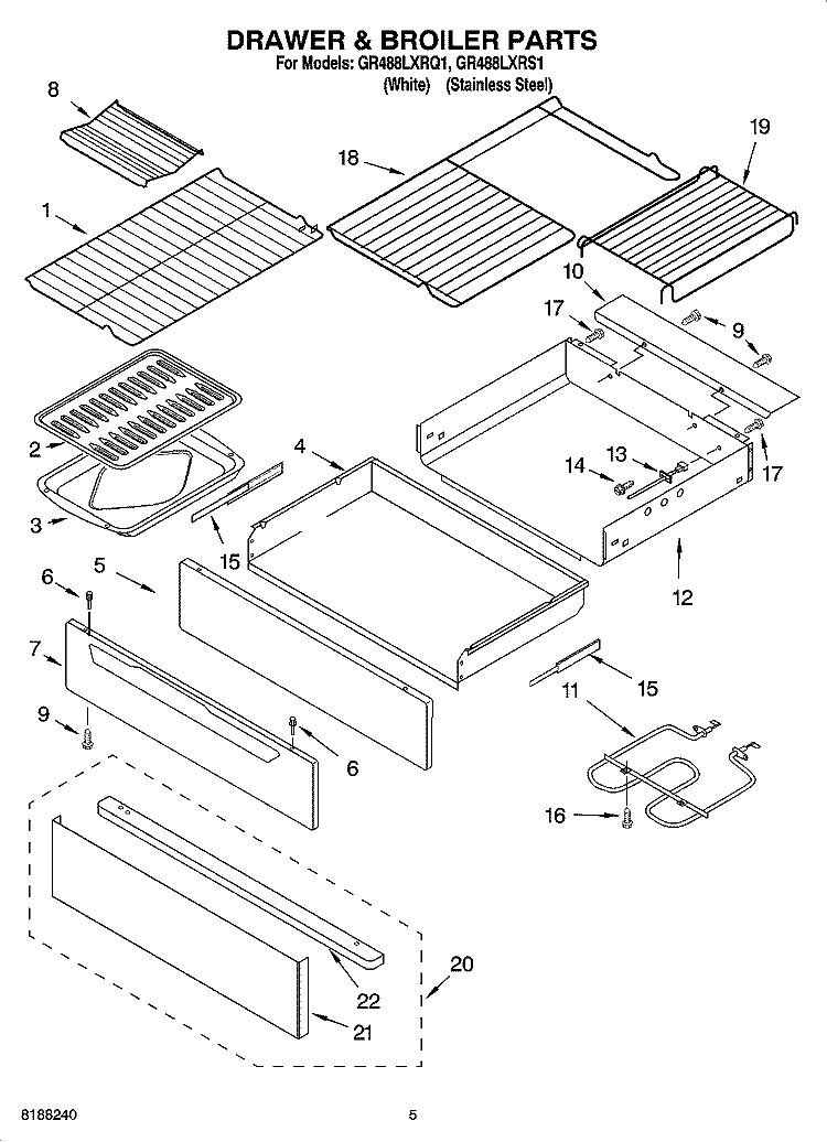 DRAWER & BROILER PARTS Diagram and Parts List for GR488LXRQ1  Whirlpool Range