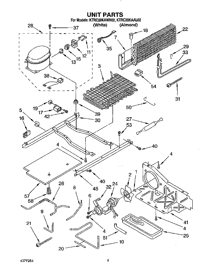UNIT Diagram and Parts List for KTRC20KAWH02  Whirlpool Refrigerator