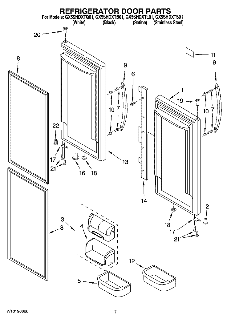 REFRIGERATOR DOOR PARTS Diagram and Parts List for GX5SHDXTQ01  Whirlpool Refrigerator