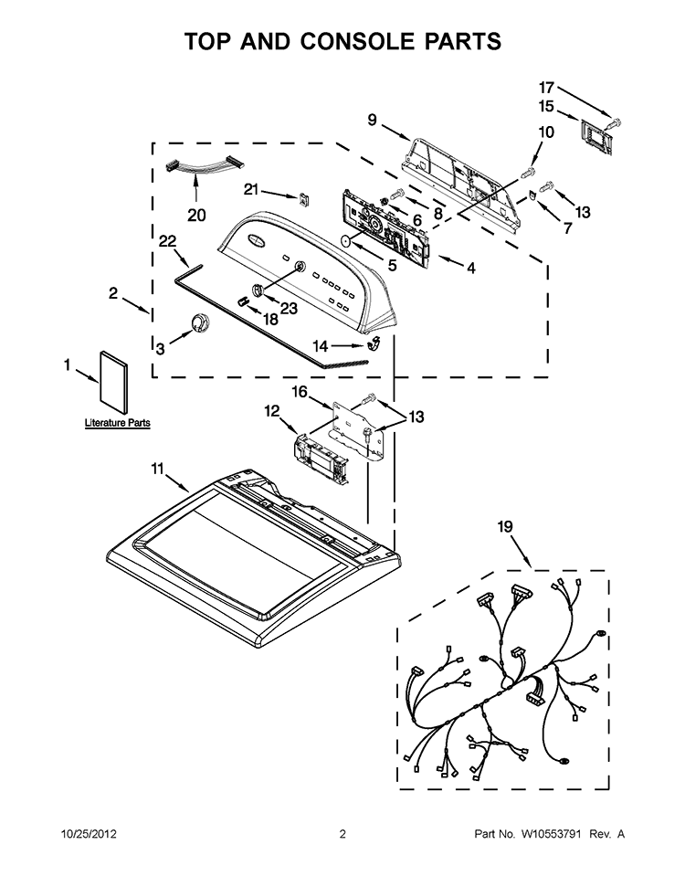 TOP AND CONSOLE PARTS Diagram and Parts List for 3LWED5500YW1  Whirlpool Dryer