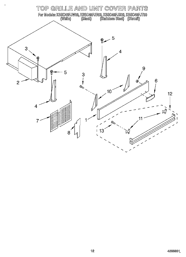 TOP GRILLE AND UNIT COVER Diagram and Parts List for KSSC48FJS00  KitchenAid Refrigerator