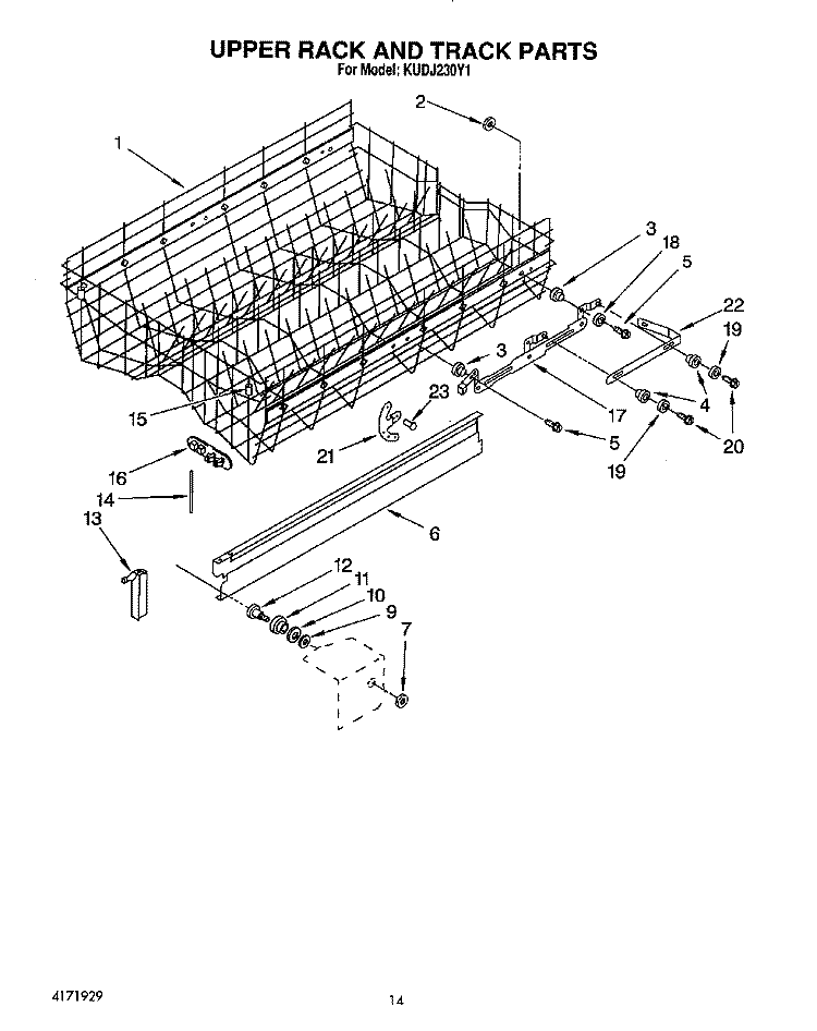 UPPER RACK AND TRACK Diagram and Parts List for KUDJ230Y1  KitchenAid Dishwasher