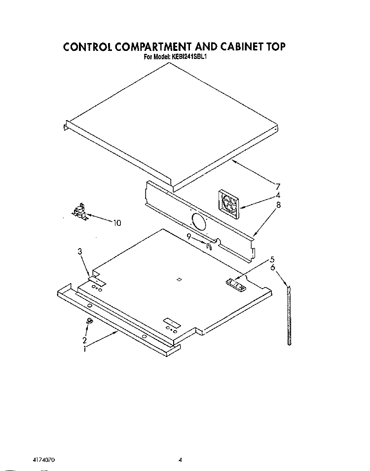 CONTROL COMPARTMENT AND CABINET TOP Diagram and Parts List for KEBI241SBL1  KitchenAid Wall Oven