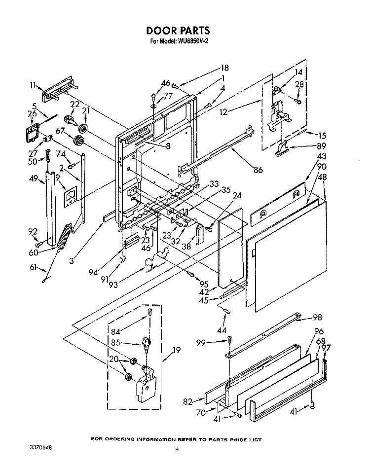 DOOR Diagram and Parts List for WU6850V2  Roper Dishwasher