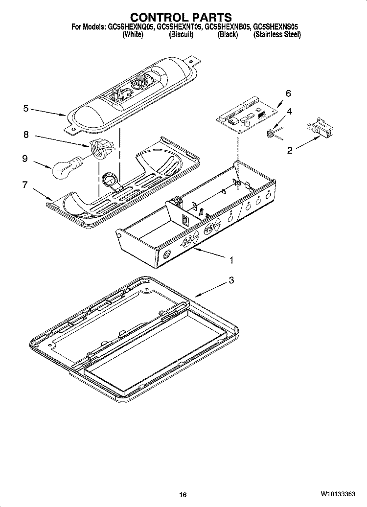 CONTROL PARTS Diagram and Parts List for GC5SHEXNQ05  Whirlpool Refrigerator
