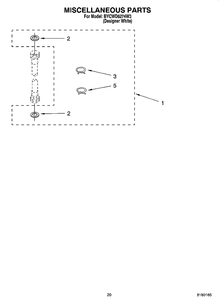 MISCELLANEOUS PARTS - (OPTIONAL PARTS NOT INCLUDED) Diagram and Parts List for BYCWD6274W3  Crosley Washer Dryer Combo