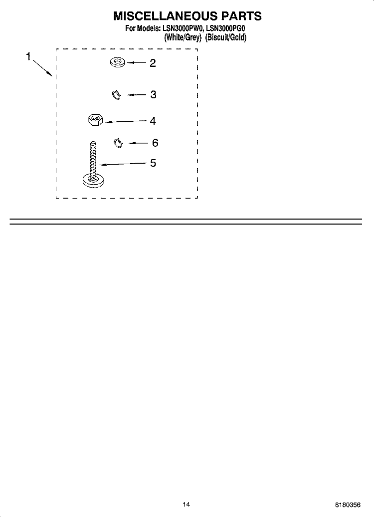 MISCELLANEOUS PARTS AND OPTIONAL PARTS (NOT INCLUDED) Diagram and Parts List for LSN3000PW0  Whirlpool Washer