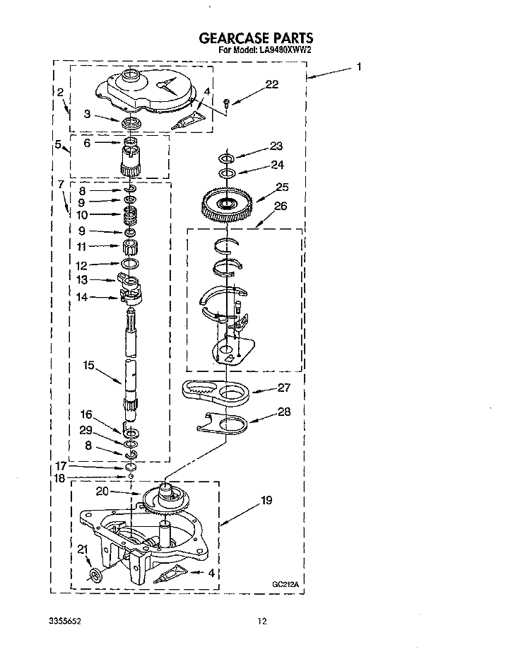 GEARCASE Diagram and Parts List for LA9480XWF2  Whirlpool Washer