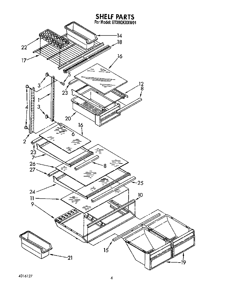 SHELF Diagram and Parts List for ET20GKXXW01  Whirlpool Refrigerator