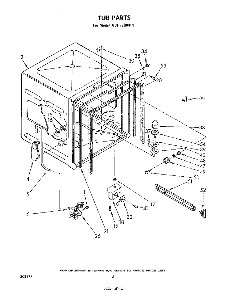 TUB, LITERATURE AND OPTIONAL Diagram and Parts List for GSHF7884P1  Whirlpool Dishwasher