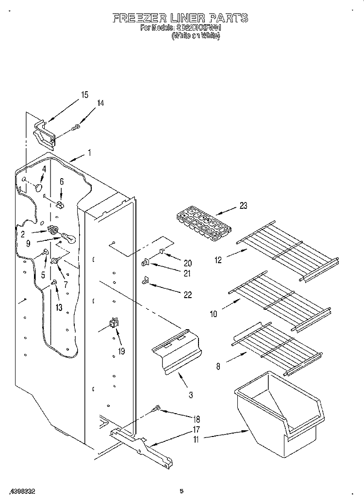 FREEZER LINER Diagram and Parts List for GD22DKXFW01  Whirlpool Refrigerator