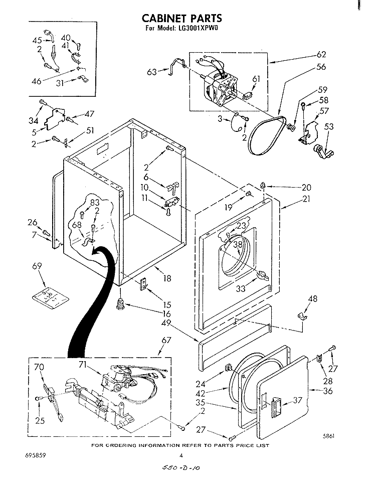 CABINET Diagram and Parts List for LG3001XPW0  Whirlpool Dryer