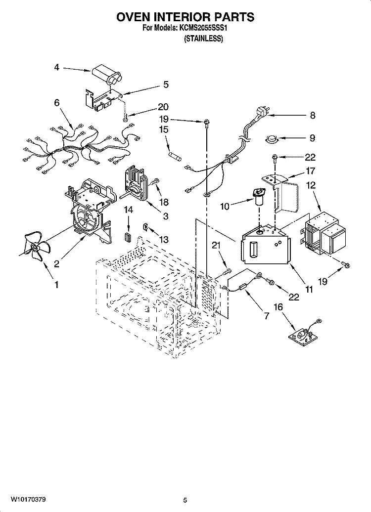 OVEN INTERIOR PARTS Diagram and Parts List for KCMS2055SSS1  KitchenAid Microwave