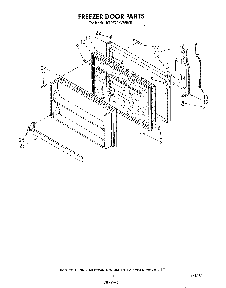 FREEZER DOOR Diagram and Parts List for KTRF20KVAL00  Whirlpool Refrigerator