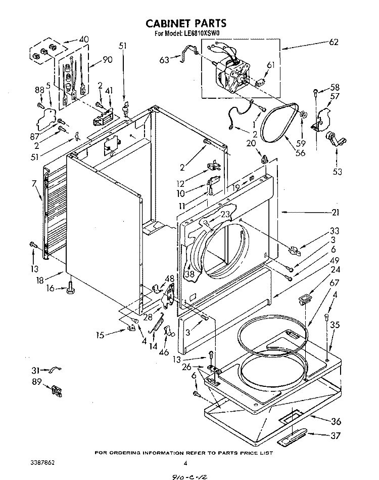 SECTION Diagram and Parts List for LE6810XSW0  Whirlpool Dryer