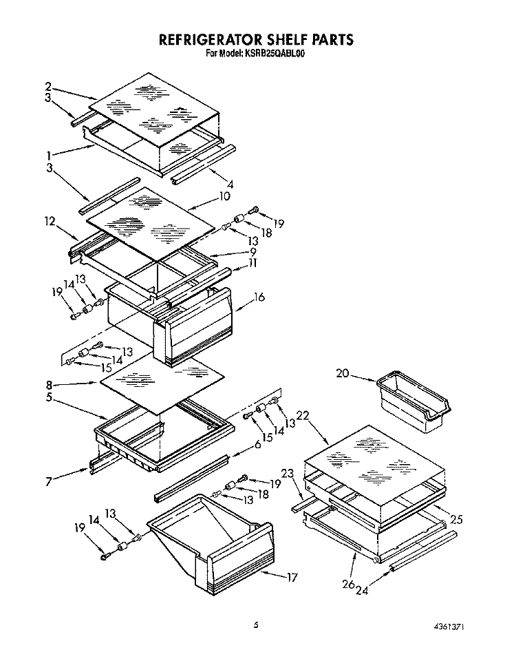 REFRIGERATOR SHELF Diagram and Parts List for KSRB25QABL00  KitchenAid Refrigerator