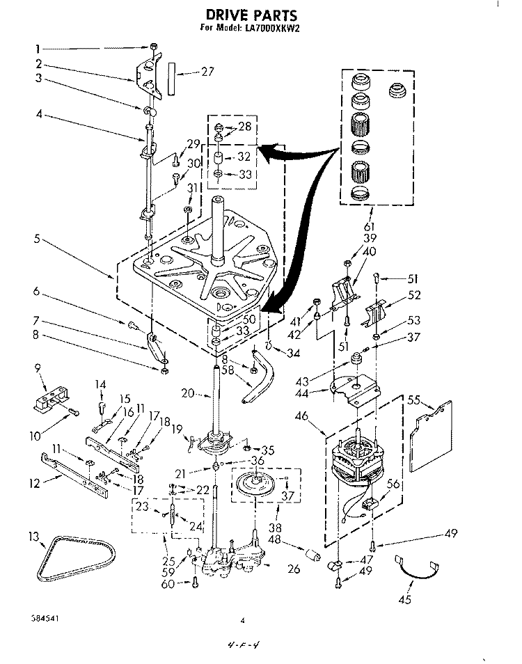 DRIVE Diagram and Parts List for LA7000XKW2  Whirlpool Washer
