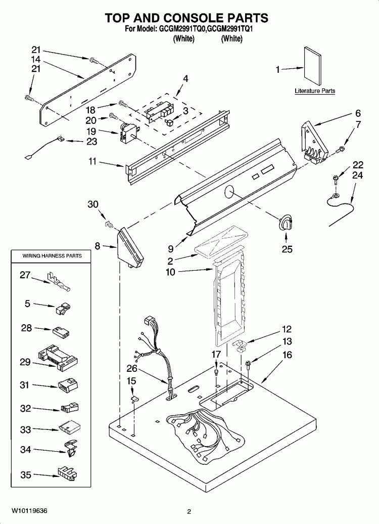 TOP AND CONSOLE PARTS Diagram and Parts List for GCGM2991TQ1  Whirlpool Dryer