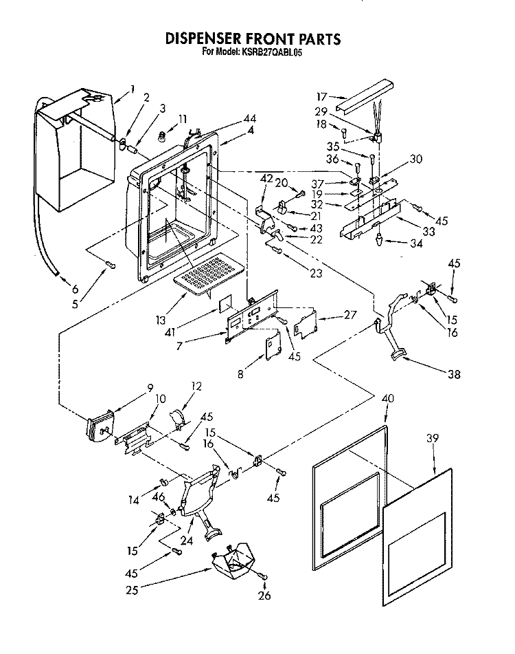 DISPENSER FRONT Diagram and Parts List for KSRB27QABL05  KitchenAid Refrigerator