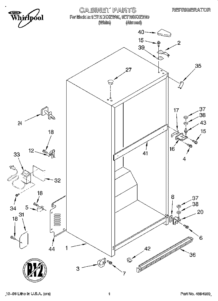 CABINET Diagram and Parts List for 9ET19DKXEN00  Whirlpool Refrigerator