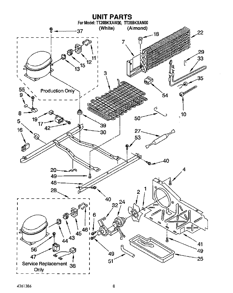 UNIT Diagram and Parts List for TT20BKXAN00  Whirlpool Refrigerator