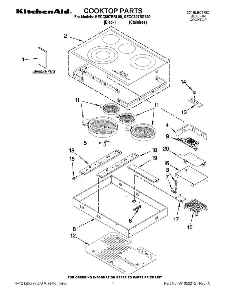 COOKTOP PARTS Diagram and Parts List for KECC607BSS00  KitchenAid Cooktop