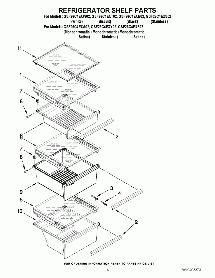 REFRIGERATOR SHELF PARTS Diagram and Parts List for GSF26C4EXB02  Whirlpool Refrigerator