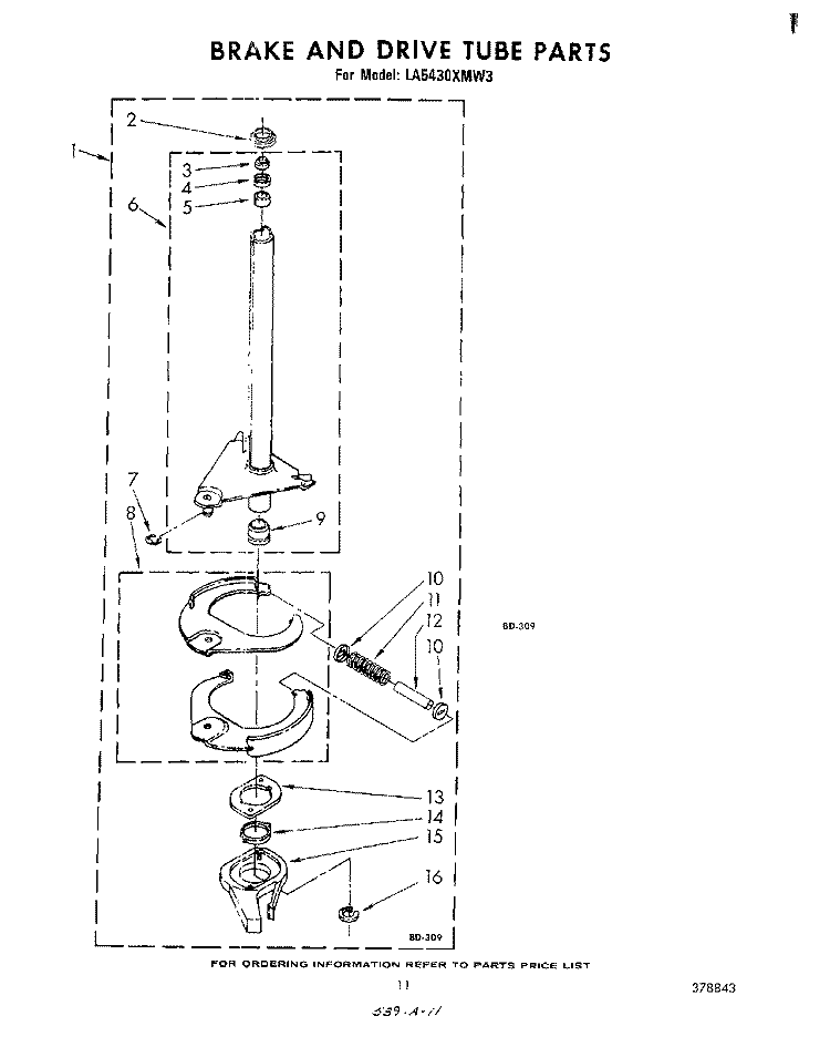 BRAKE AND DRIVE TUBE Diagram and Parts List for LA5430XMW3  Whirlpool Washer