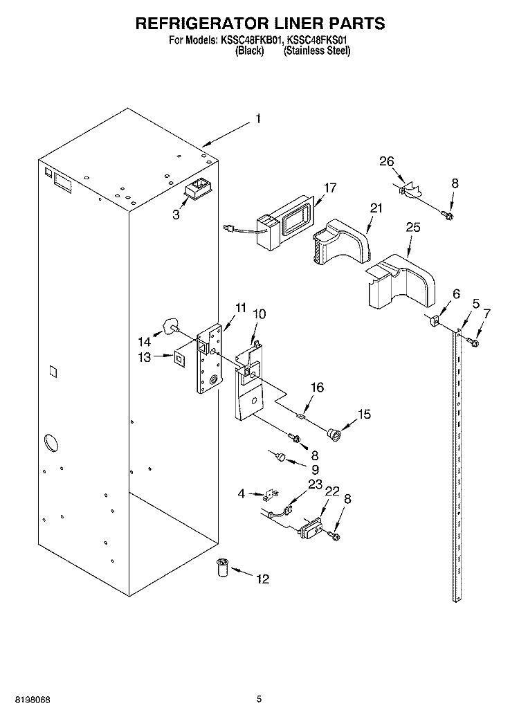 REFRIGERATOR LINER Diagram and Parts List for KSSC48FKB01  KitchenAid Refrigerator
