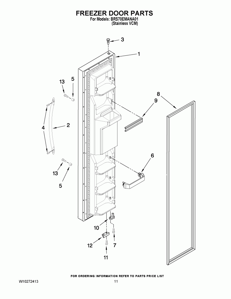 FREEZER DOOR PARTS Diagram and Parts List for BRS70EMANA01  Whirlpool Refrigerator
