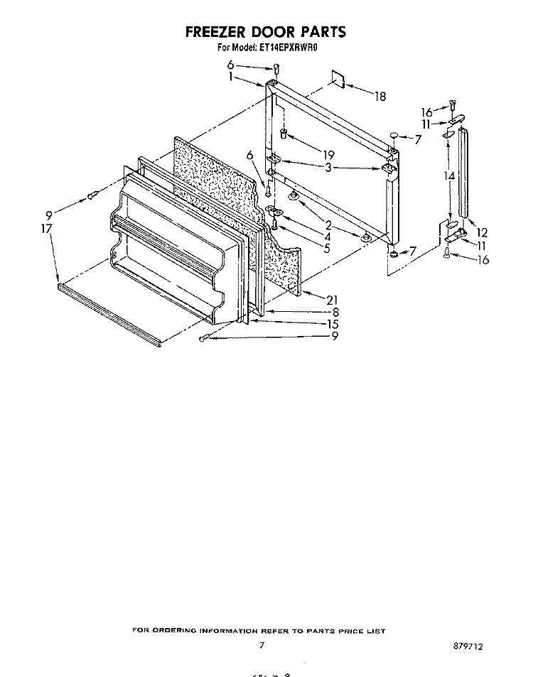 FREEZER DOOR Diagram and Parts List for ET14EPXRWR0  Whirlpool Refrigerator