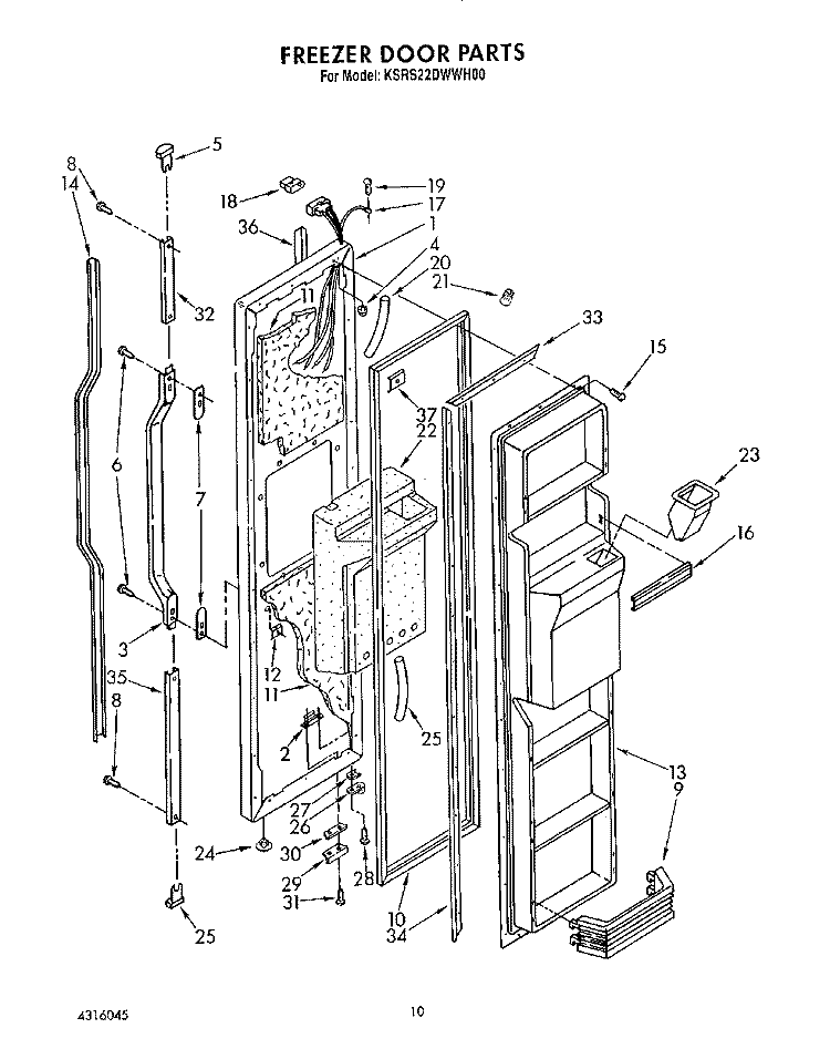 FREEZER DOOR Diagram and Parts List for KSRS22DWAL00  KitchenAid Refrigerator