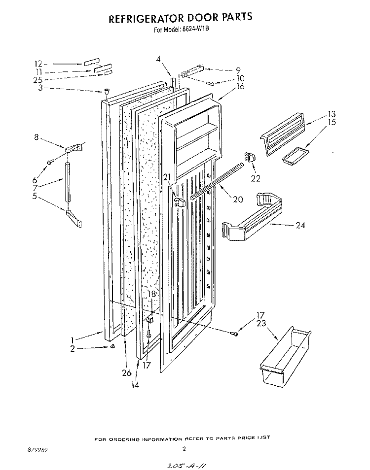 REFRIGERATOR DOOR Diagram and Parts List for 8624W1B  Roper Refrigerator